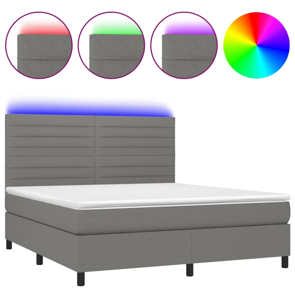 sötétszürke szövet rugós és LED-es ágy matraccal 160x200 cm
