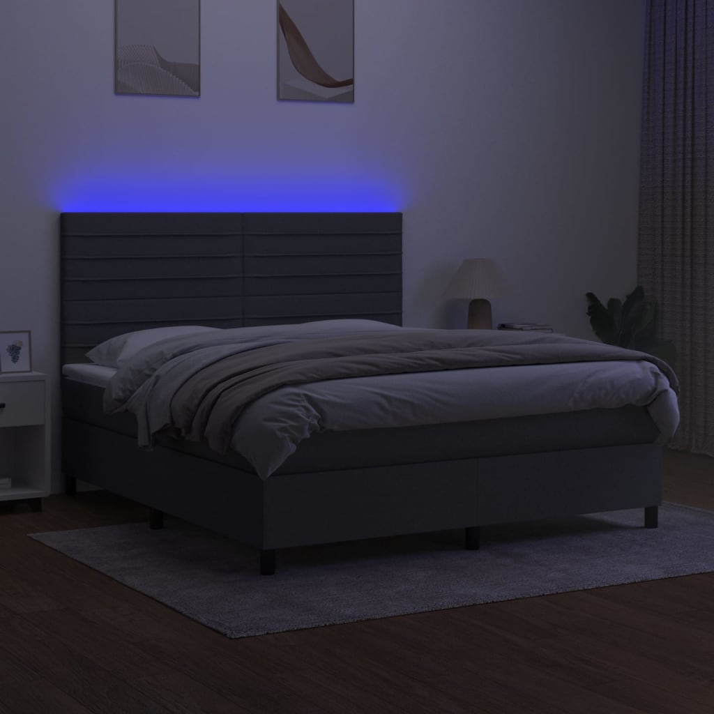 sötétszürke szövet rugós és LED-es ágy matraccal 160x200 cm