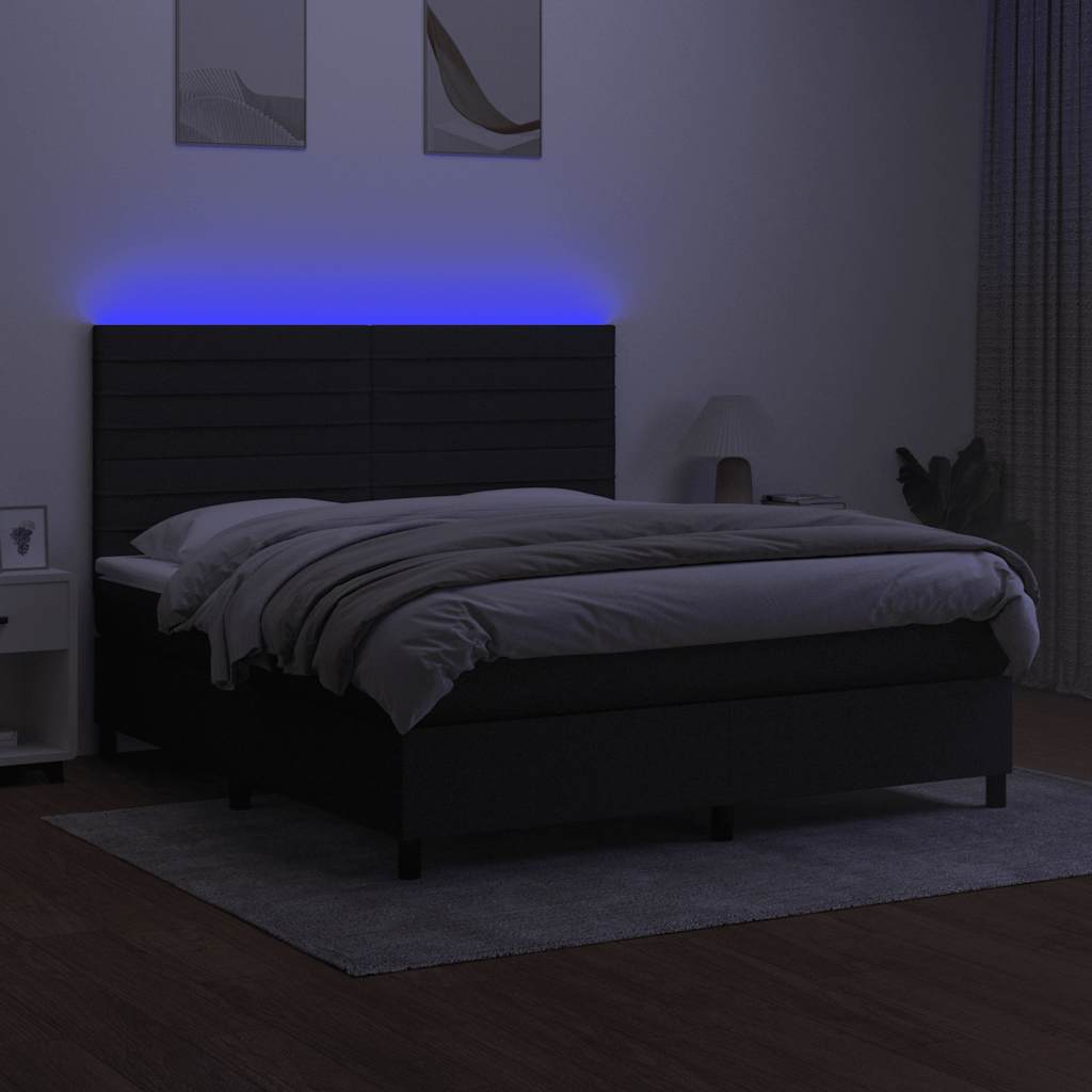fekete szövet rugós és LED-es ágy matraccal 160x200 cm