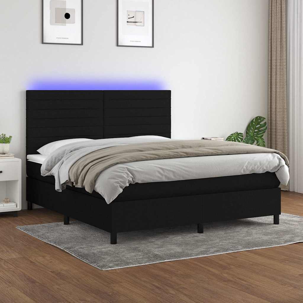 fekete szövet rugós és LED-es ágy matraccal 160x200 cm