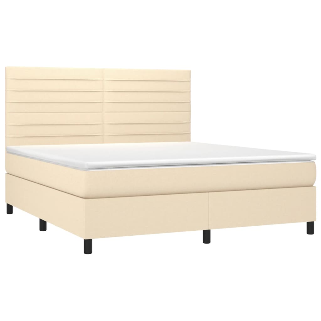 krémszínű szövet rugós és LED-es ágy matraccal 160x200 cm