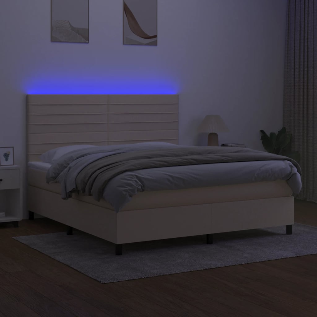 krémszínű szövet rugós és LED-es ágy matraccal 160x200 cm