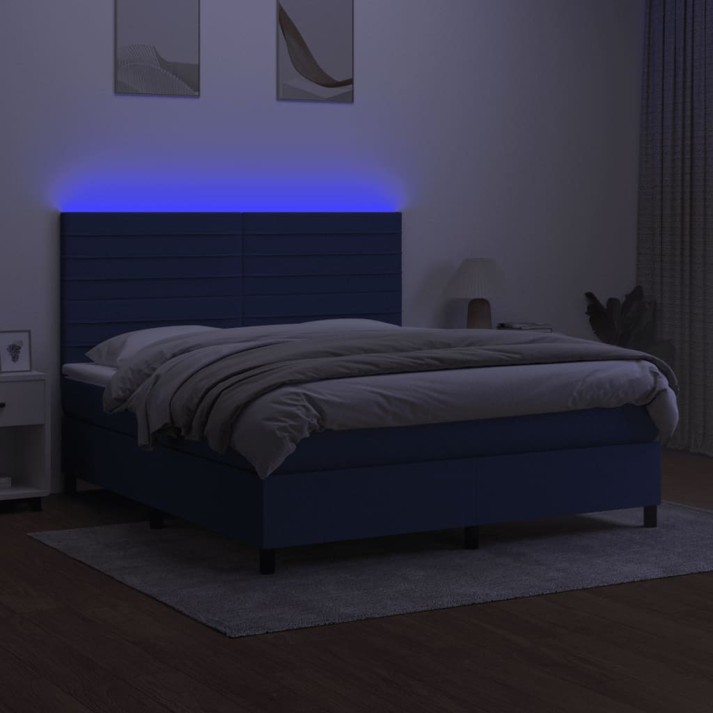 kék szövet rugós és LED-es ágy matraccal 160x200 cm