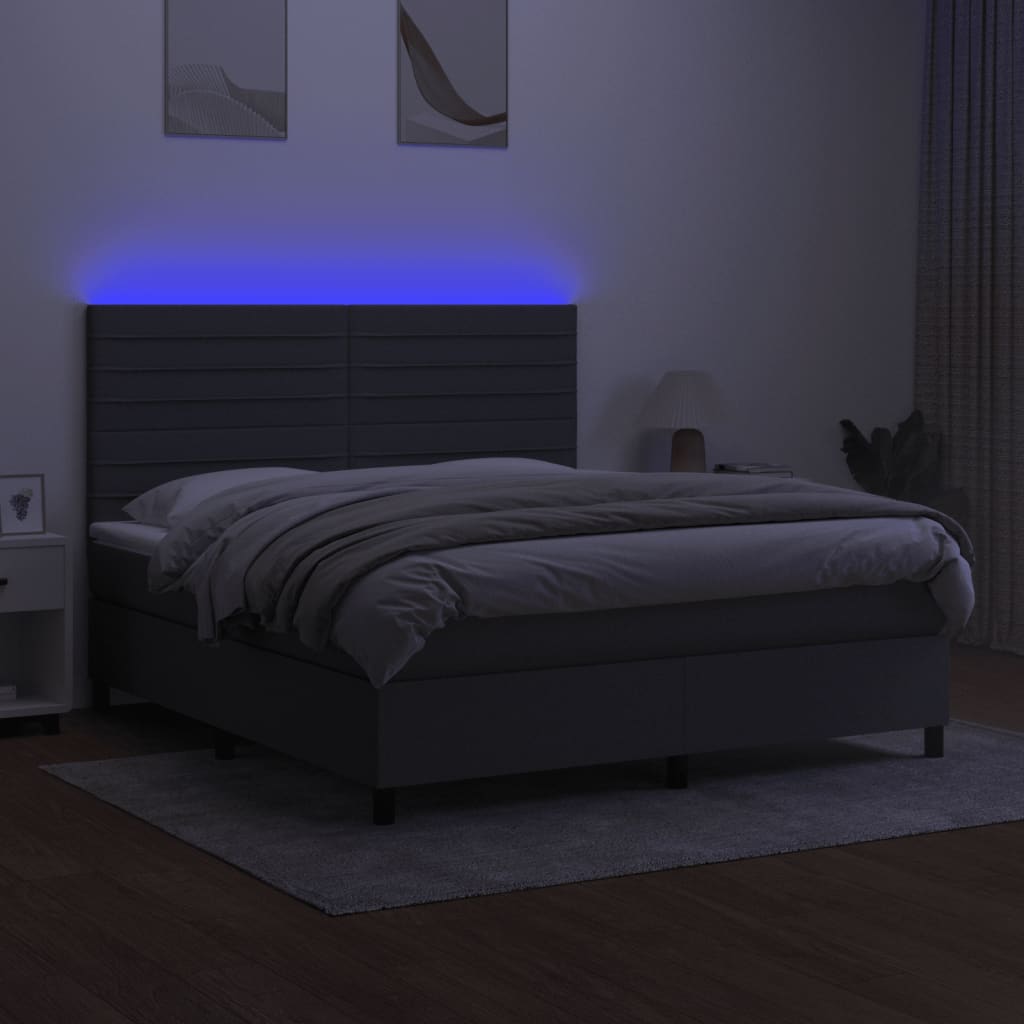 sötétszürke szövet rugós és LED-es ágy matraccal 180 x 200 cm