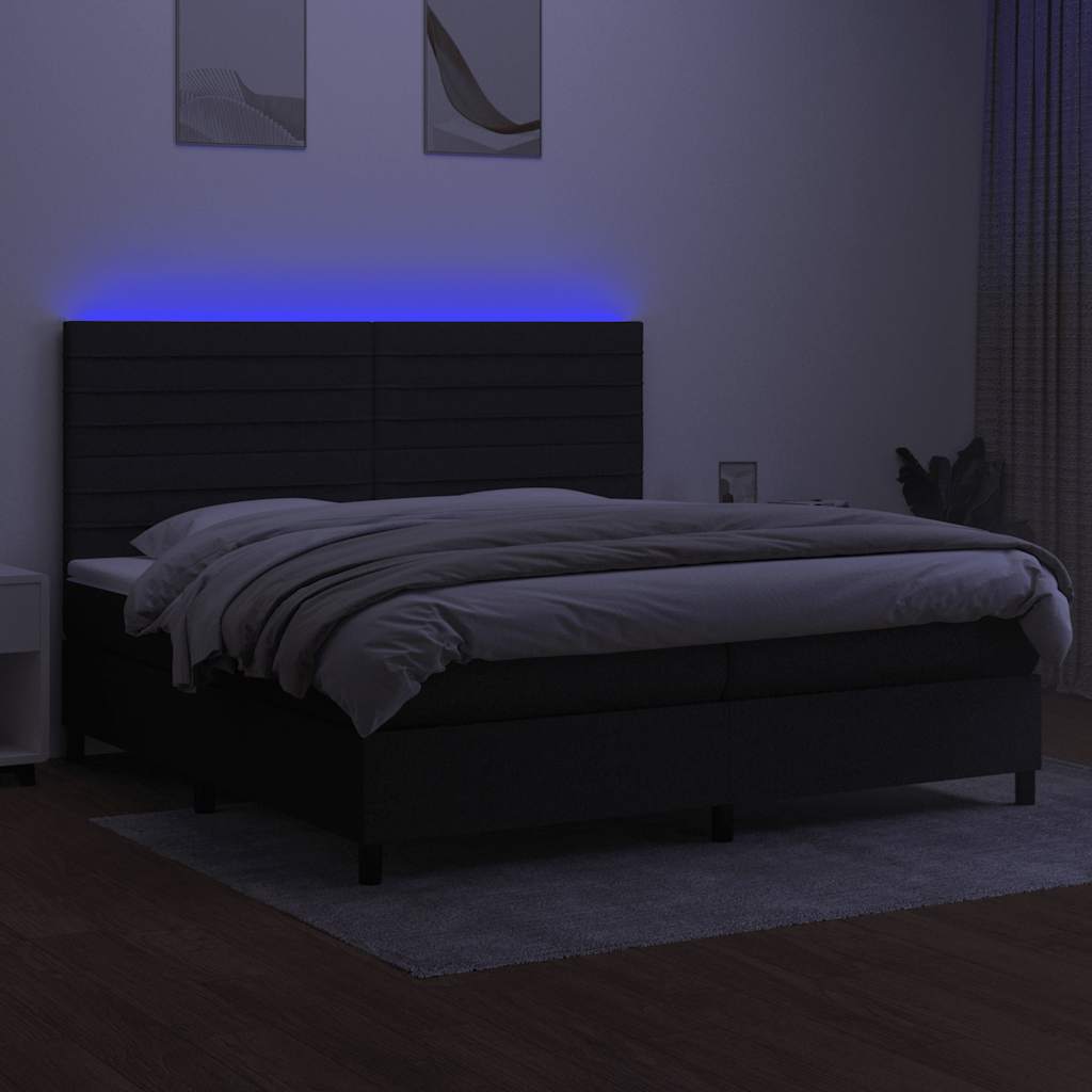 fekete szövet rugós és LED-es ágy matraccal 200x200 cm