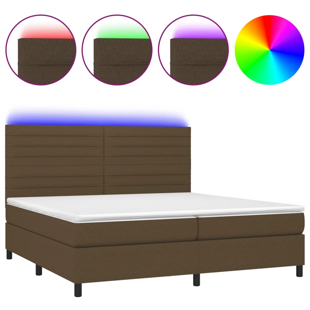 barna szövet rugós és LED-es ágy matraccal 200x200 cm