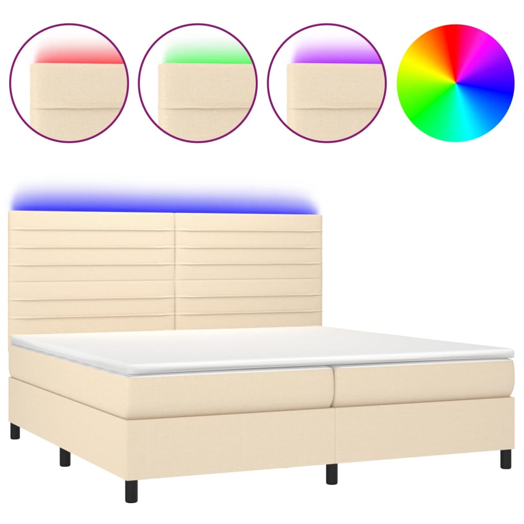 krémszínű szövet rugós és LED-es ágy matraccal 200 x 200 cm