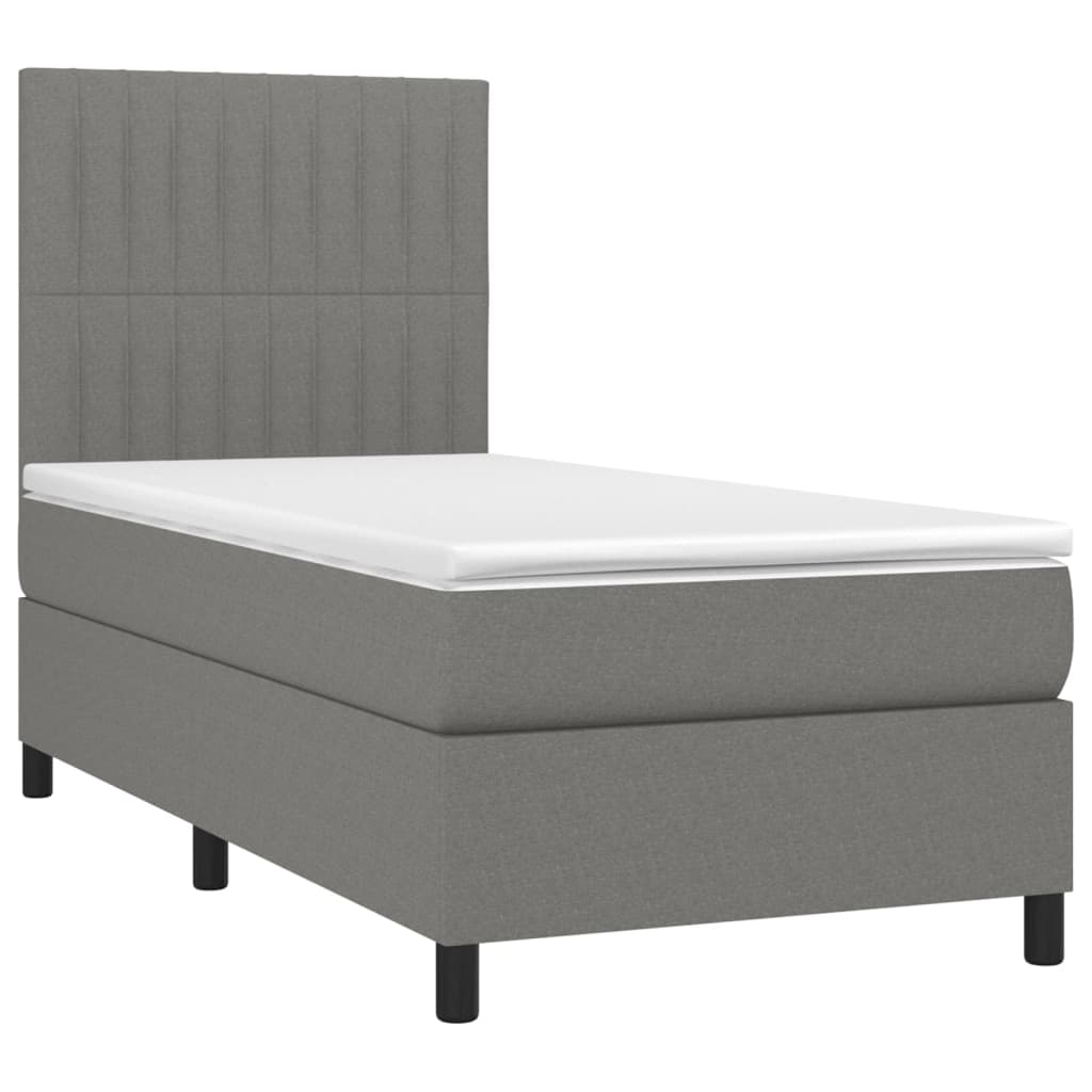 sötétszürke szövet rugós és LED-es ágy matraccal 80 x 200 cm