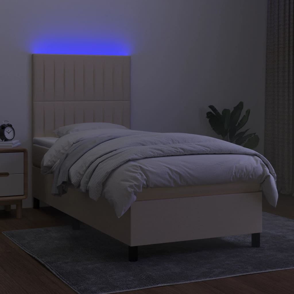 krémszínű szövet rugós és LED-es ágy matraccal 80 x 200 cm