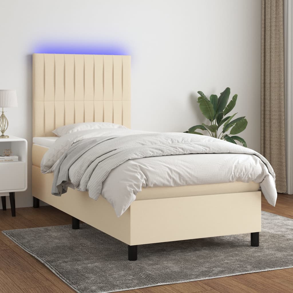 krémszínű szövet rugós és LED-es ágy matraccal 80 x 200 cm