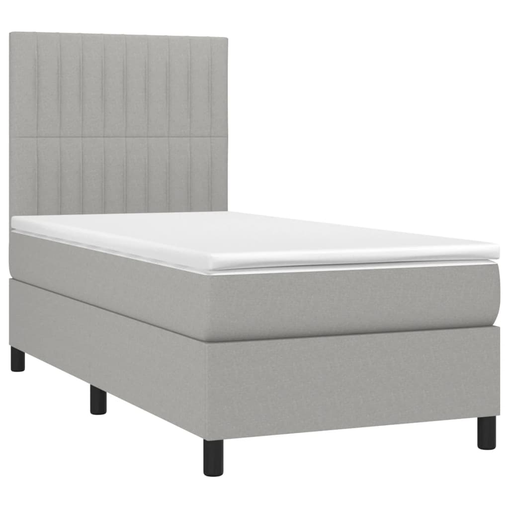 világosszürke szövet rugós és LED-es ágy matraccal 90x190 cm