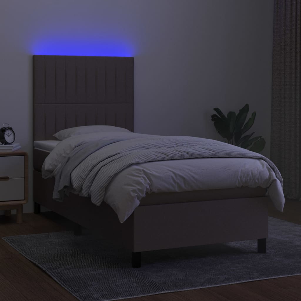 tópszínű szövet rugós és LED-es ágy matraccal 90x190 cm