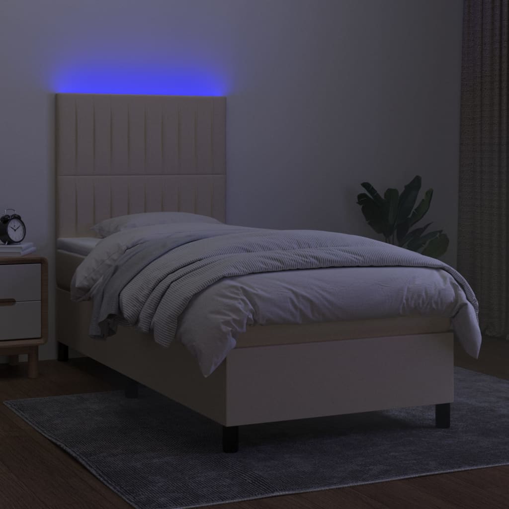 krémszínű szövet rugós és LED-es ágy matraccal 100x200 cm