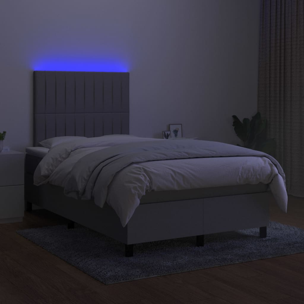 világosszürke szövet rugós és LED-es ágy matraccal 120 x 200 cm