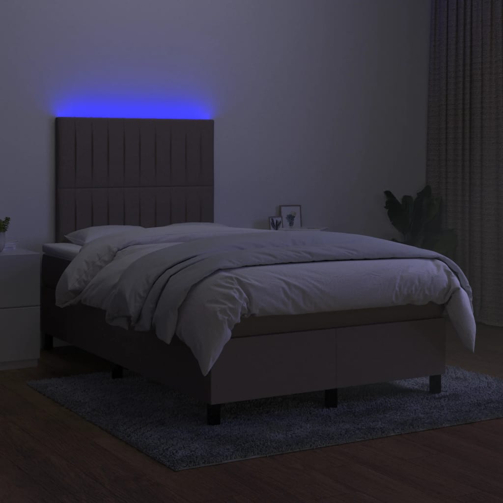 tópszínű szövet rugós és LED-es ágy matraccal 120 x 200 cm