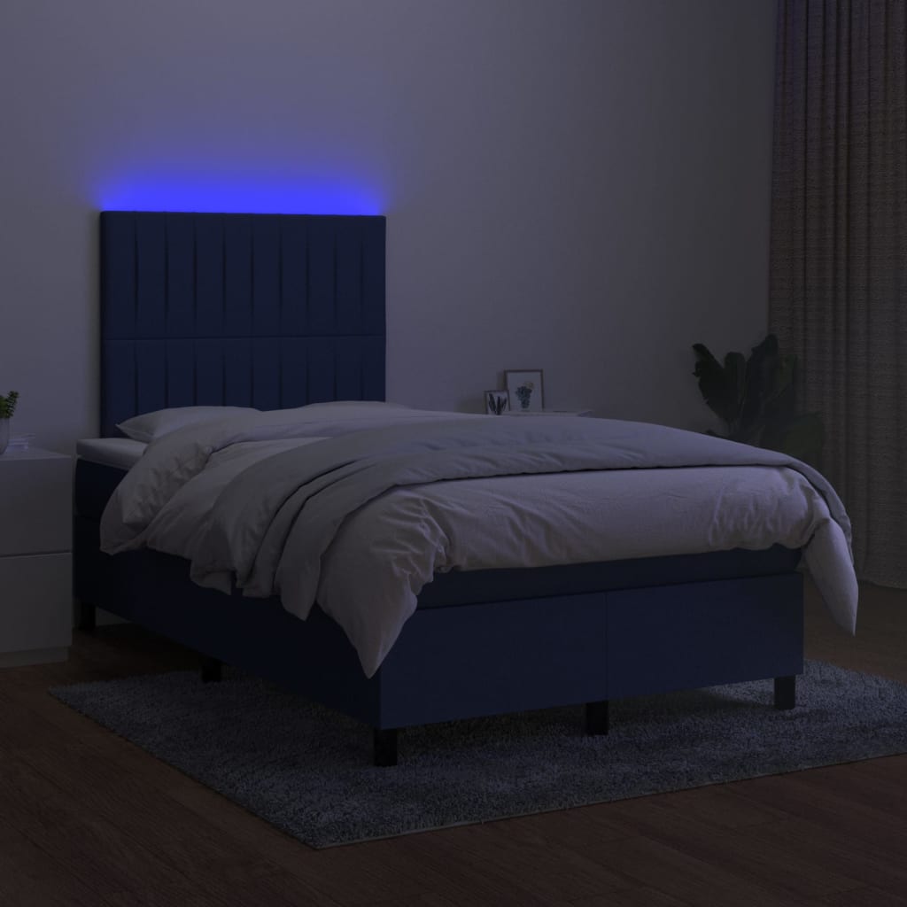 kék szövet rugós és LED-es ágy matraccal 120 x 200 cm