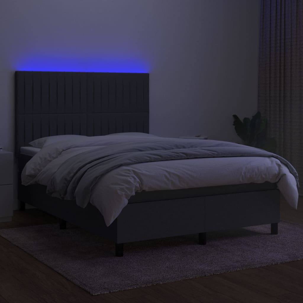 sötétszürke szövet rugós és LED-es ágy matraccal 140x190 cm