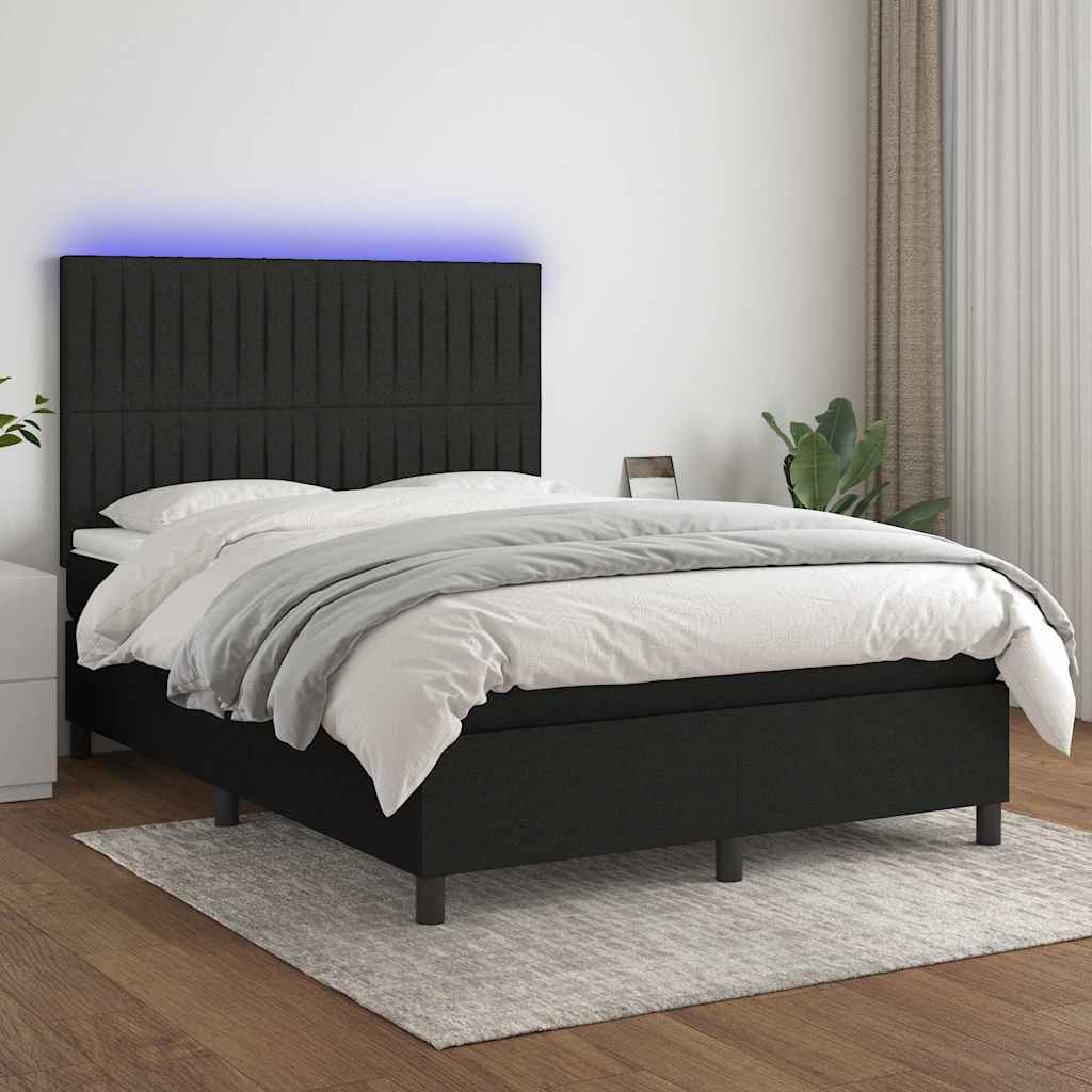 fekete szövet rugós és LED-es ágy matraccal 140x190 cm