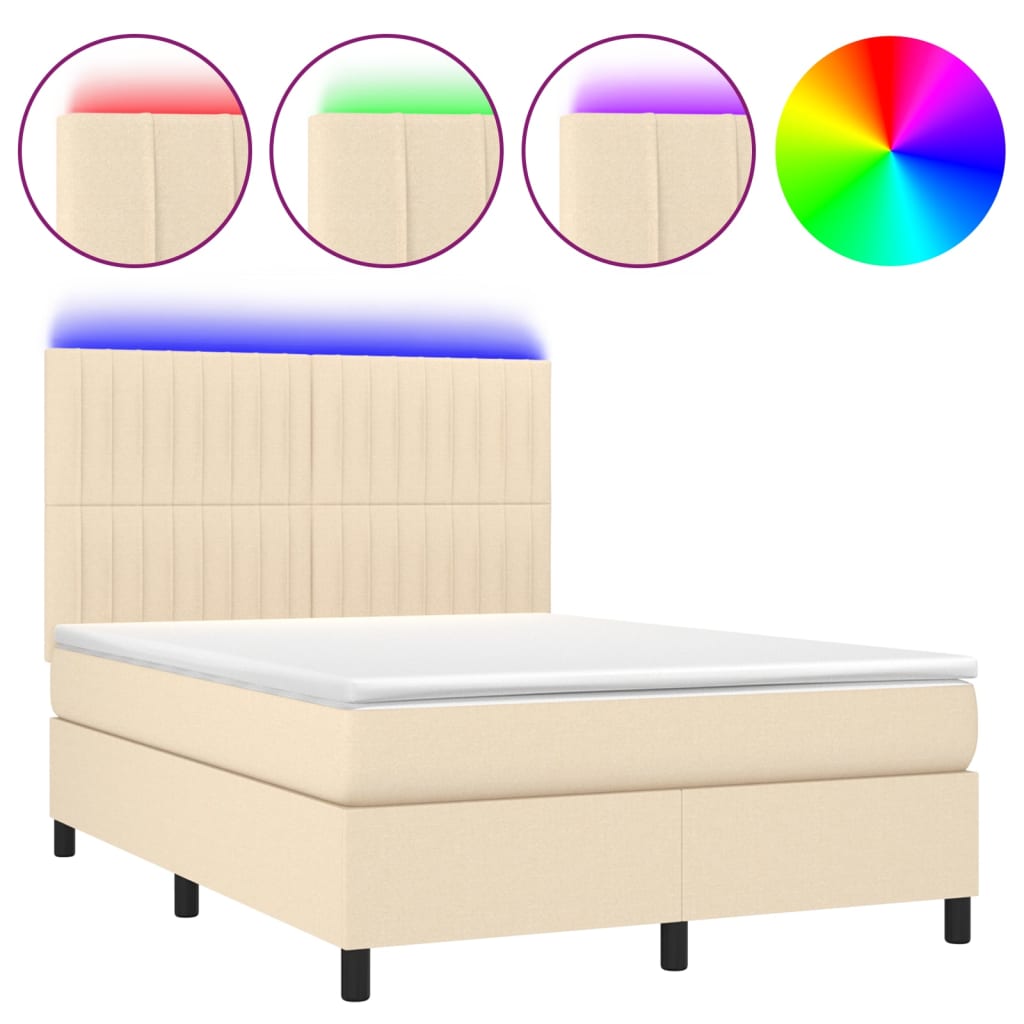 krémszínű szövet rugós és LED-es ágy matraccal 140x190cm