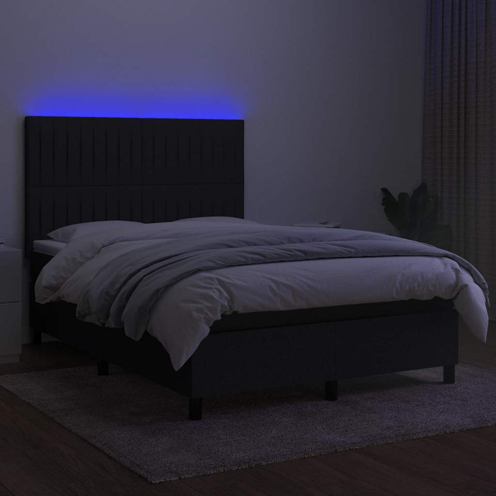 fekete szövet rugós és LED-es ágy matraccal 140x200 cm