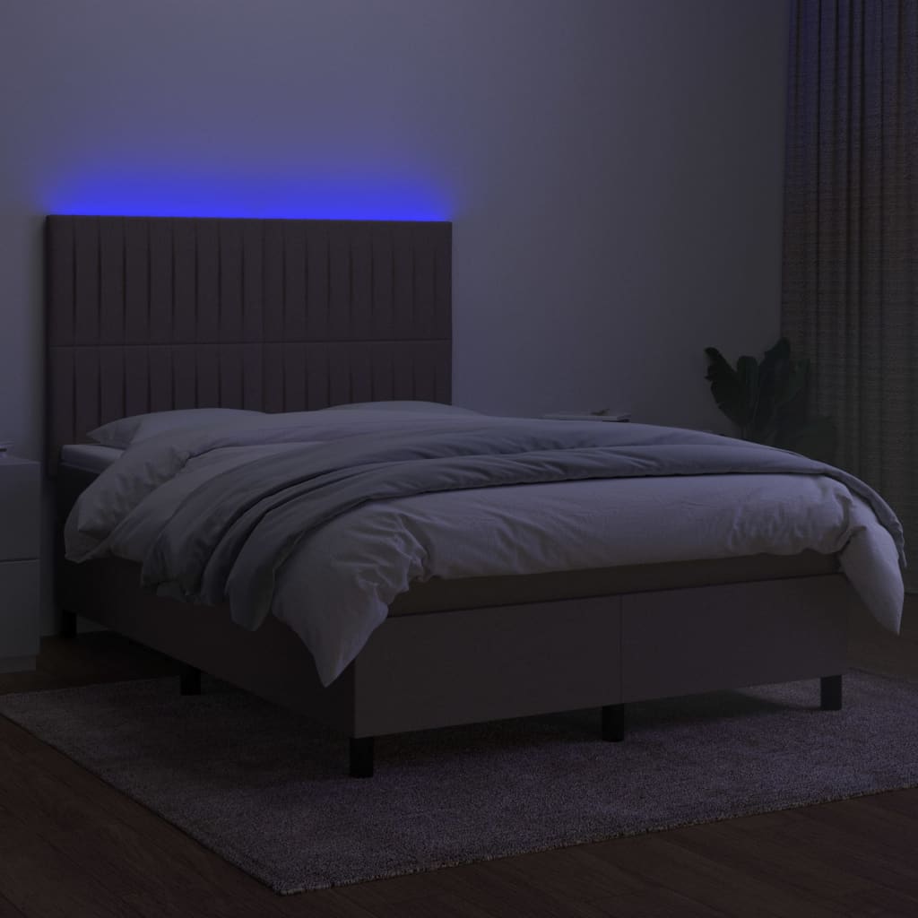 tópszínű szövet rugós és LED-es ágy matraccal 140x200 cm