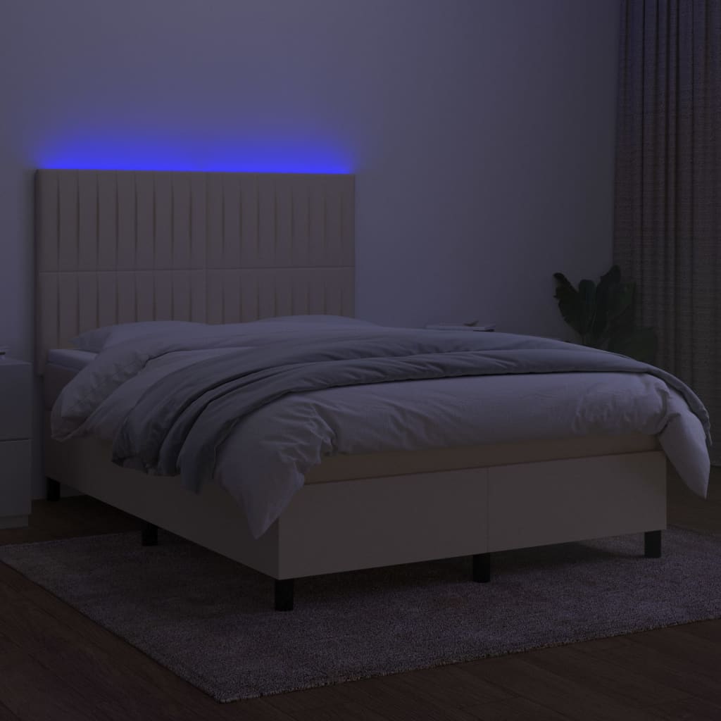 krémszínű szövet rugós és LED-es ágy matraccal 140x200 cm