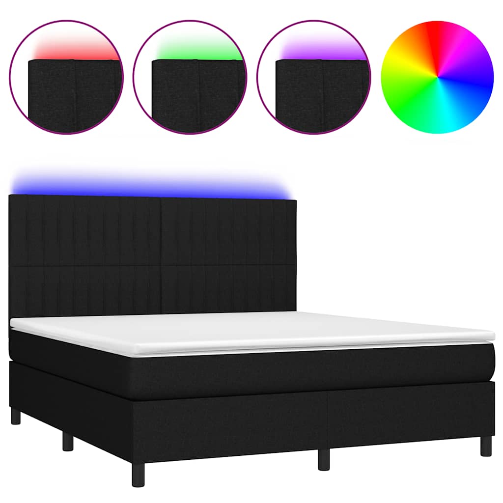 fekete szövet rugós és LED-es ágy matraccal 160x200 cm