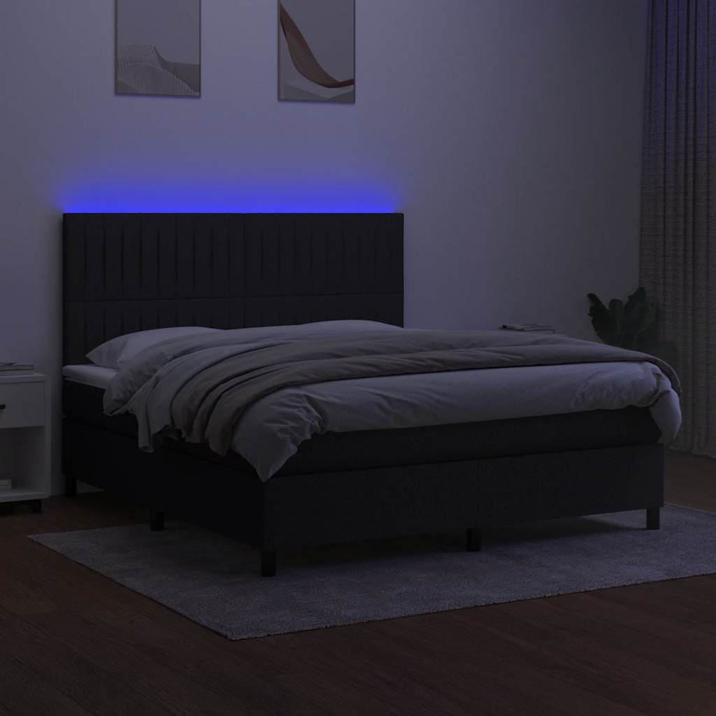 fekete szövet rugós és LED-es ágy matraccal 160x200 cm