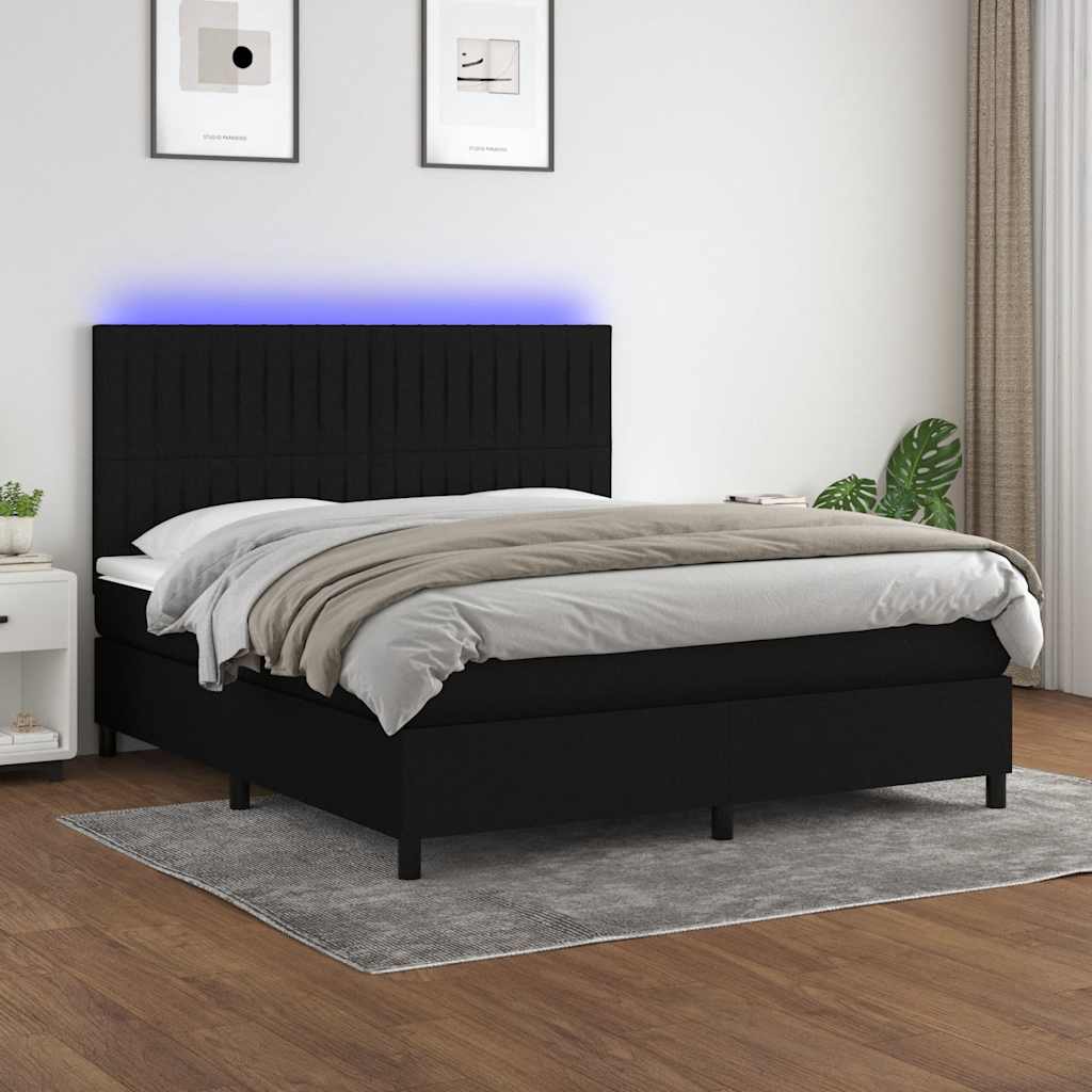 fekete szövet rugós és LED-es ágy matraccal 160x200 cm