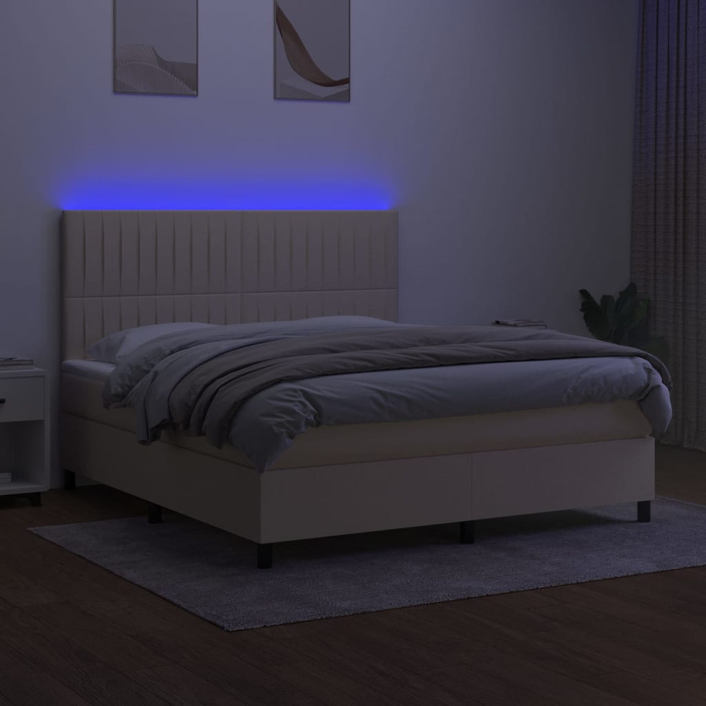 krémszínű szövet rugós és LED-es ágy matraccal 160x200 cm