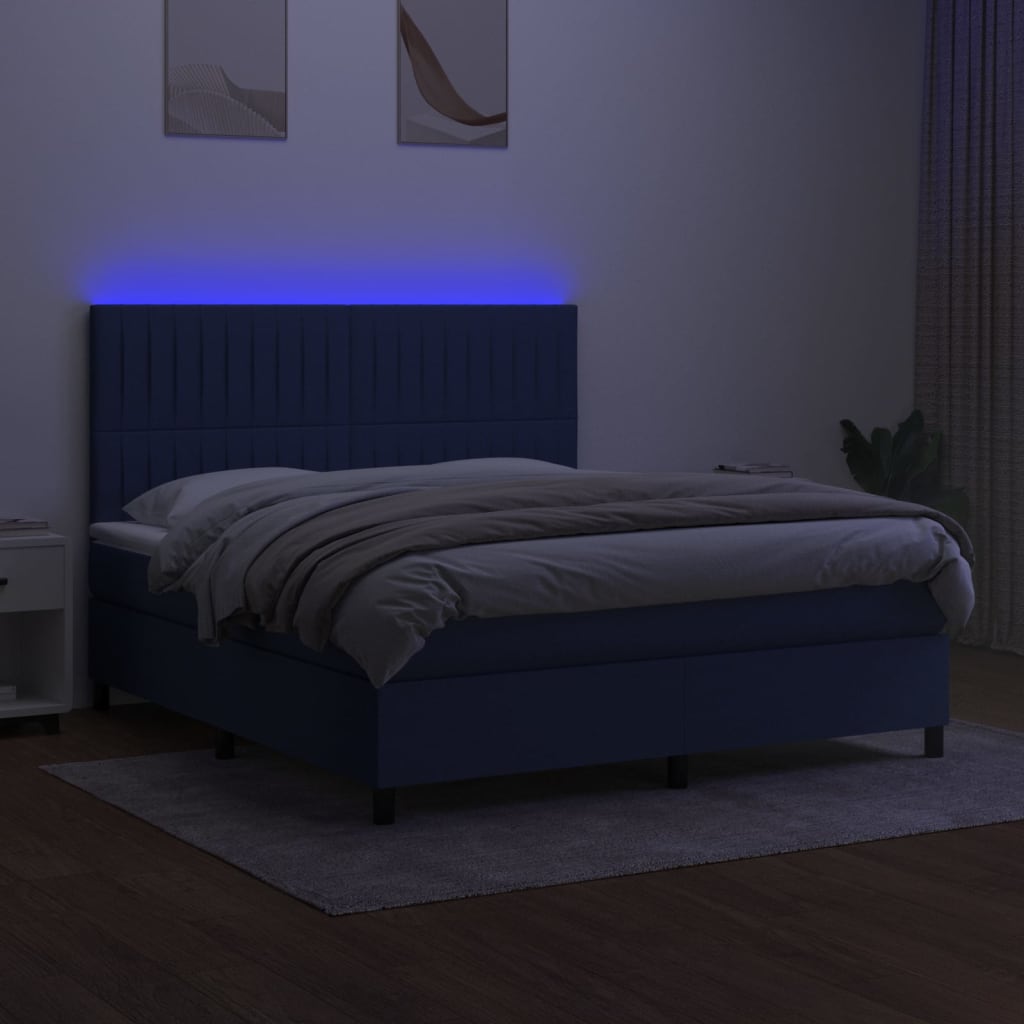 kék szövet rugós és LED-es ágy matraccal 160x200 cm