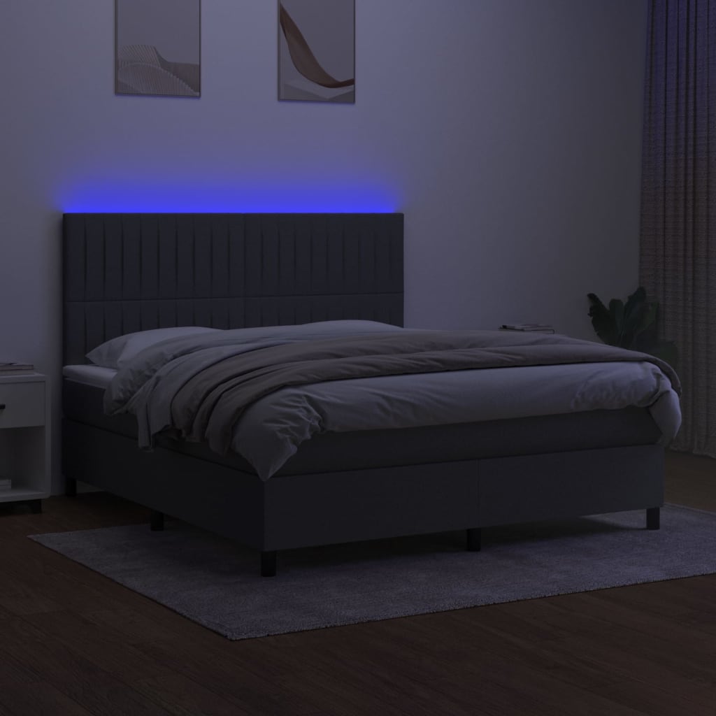 sötétszürke szövet rugós és LED-es ágy matraccal 180 x 200 cm
