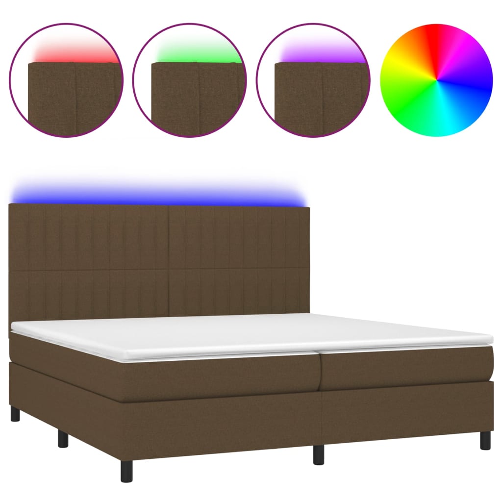 barna szövet rugós és LED-es ágy matraccal 200x200 cm