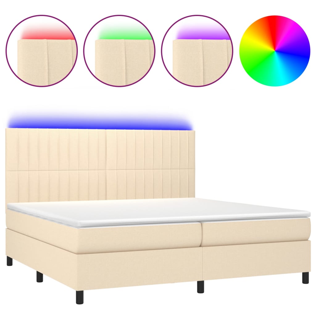 krémszínű szövet rugós és LED-es ágy matraccal 200 x 200 cm