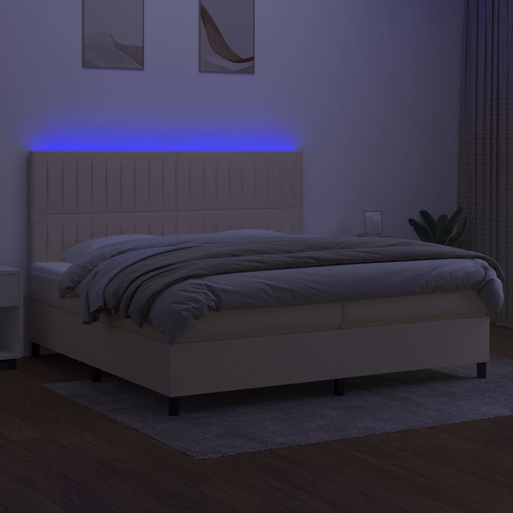 krémszínű szövet rugós és LED-es ágy matraccal 200 x 200 cm