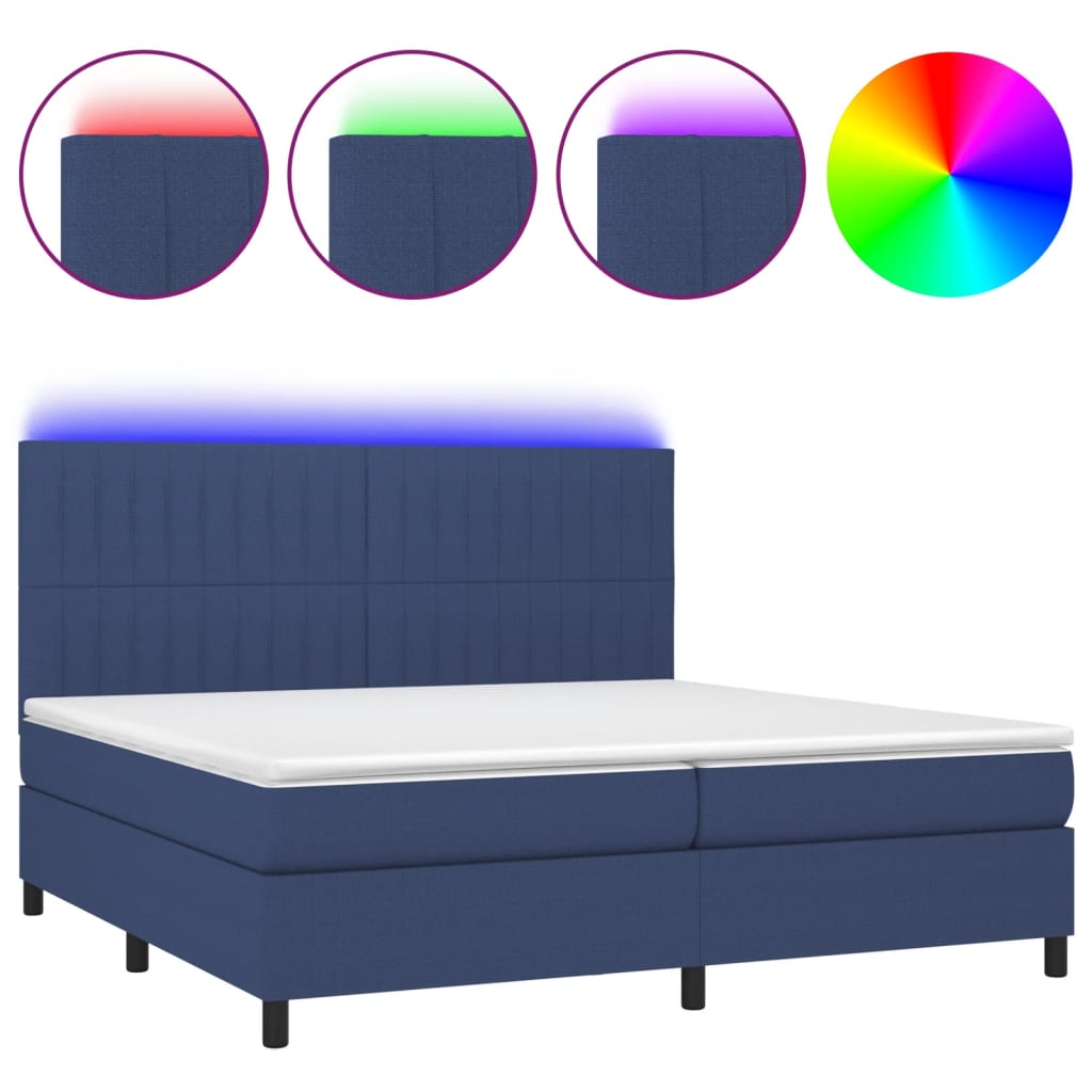 kék szövet rugós és LED-es ágy matraccal 200 x 200 cm