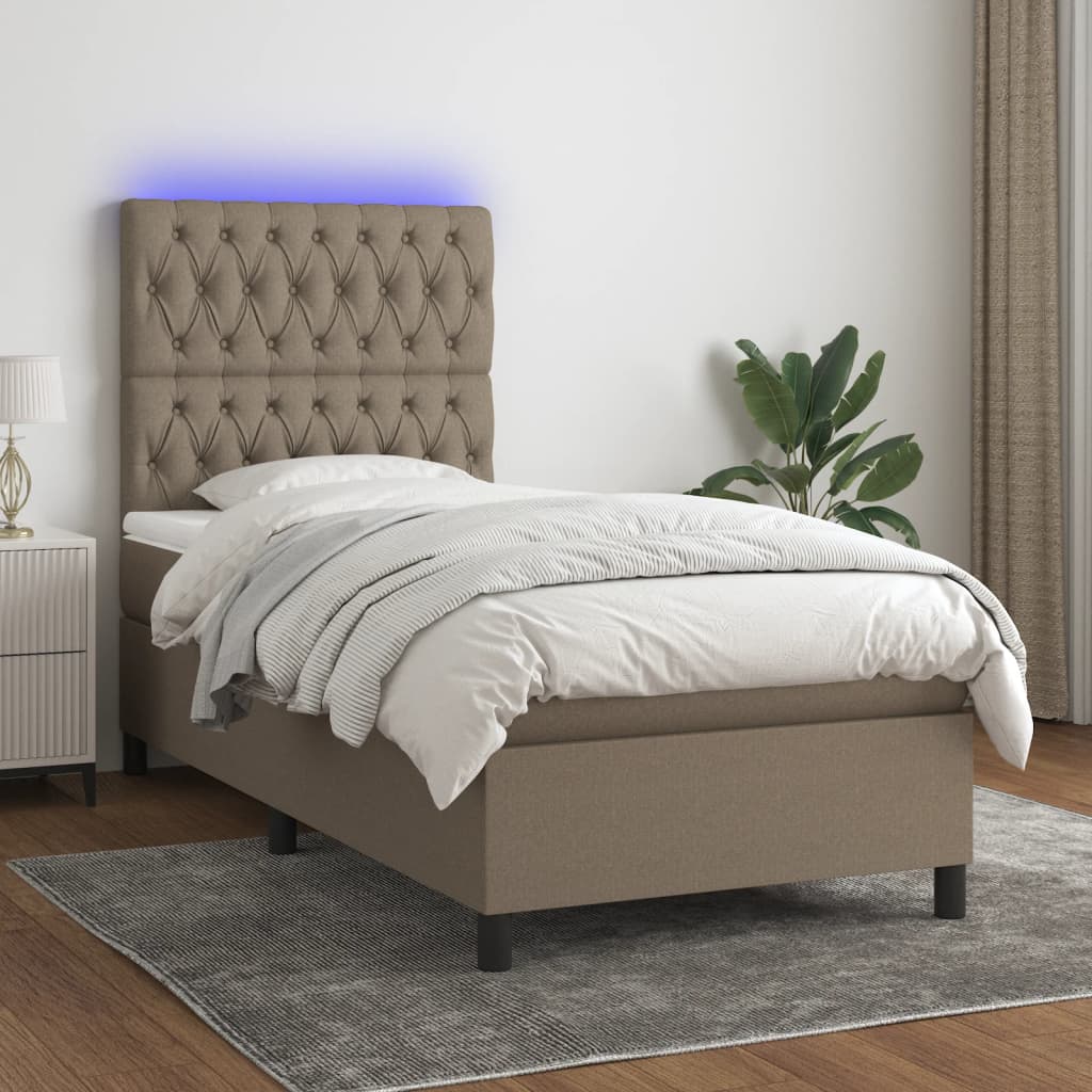 tópszínű szövet rugós és LED-es ágy matraccal 80 x 200 cm