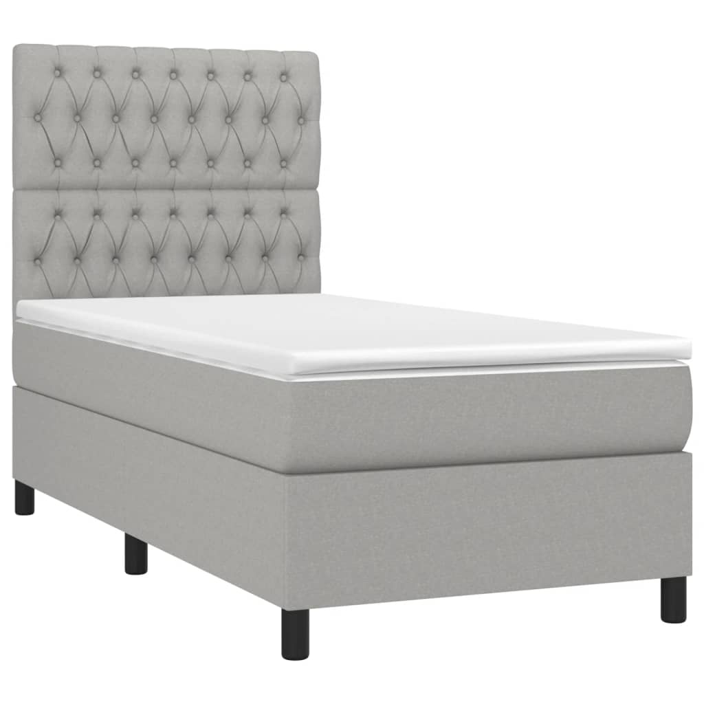 világosszürke szövet rugós és LED-es ágy matraccal 90x190 cm