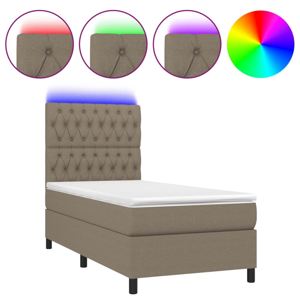 tópszínű szövet rugós és LED-es ágy matraccal 90x190 cm