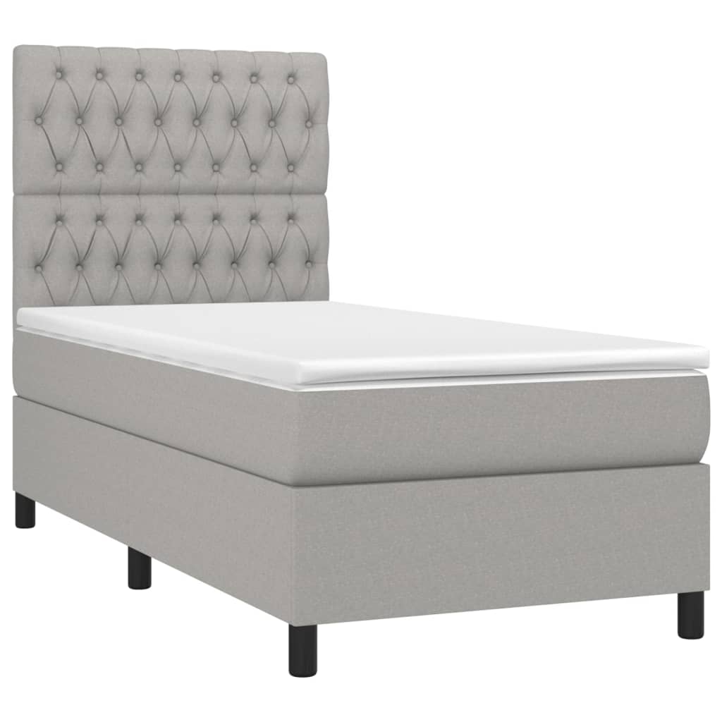 világosszürke szövet rugós és LED-es ágy matraccal 90x200 cm