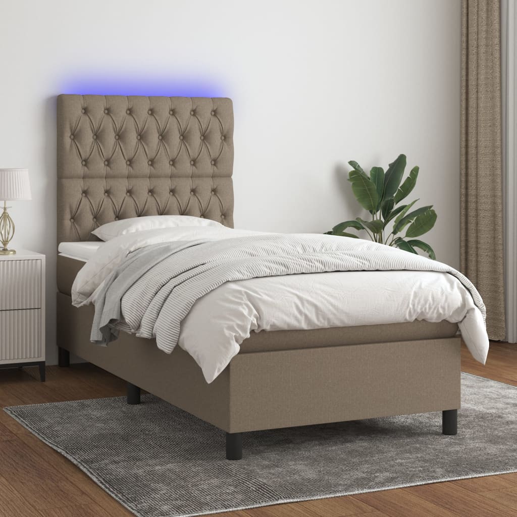tópszínű szövet rugós és LED-es ágy matraccal 90x200 cm