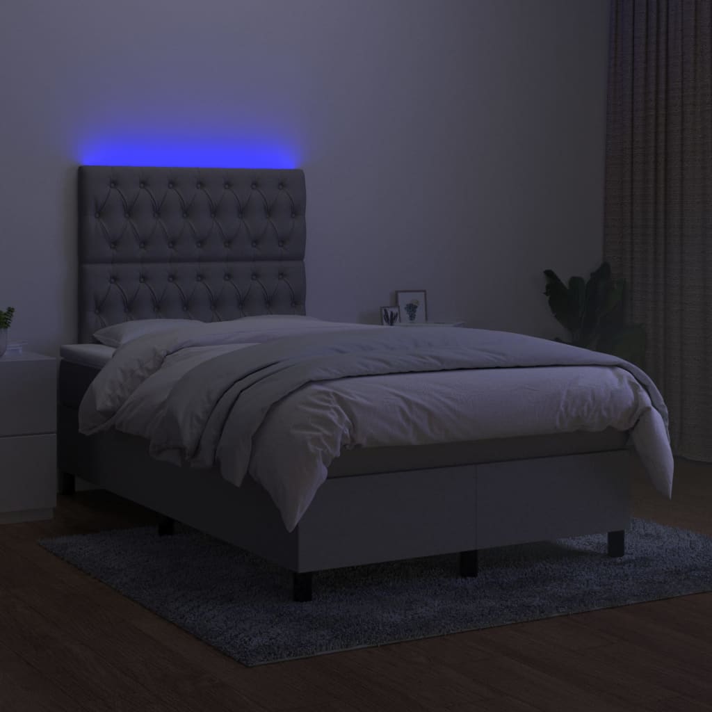 világosszürke szövet rugós és LED-es ágy matraccal 120 x 200 cm