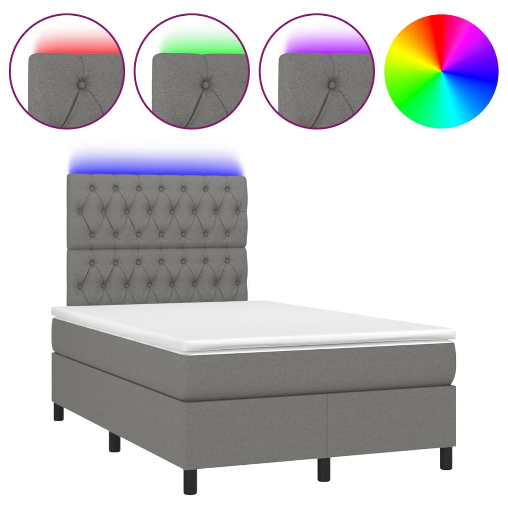 sötétszürke szövet rugós és LED-es ágy matraccal 120 x 200 cm