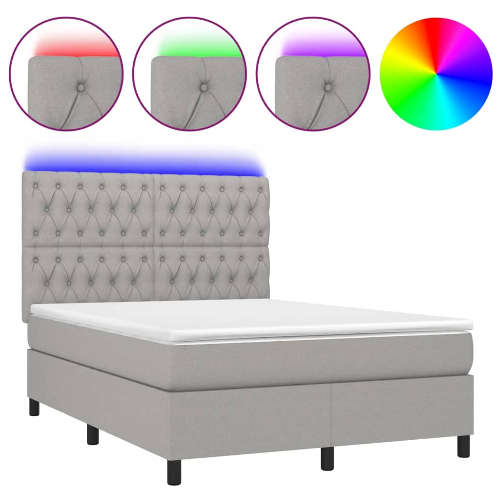 sötétszürke szövet rugós és LED-es ágy matraccal 140x190 cm