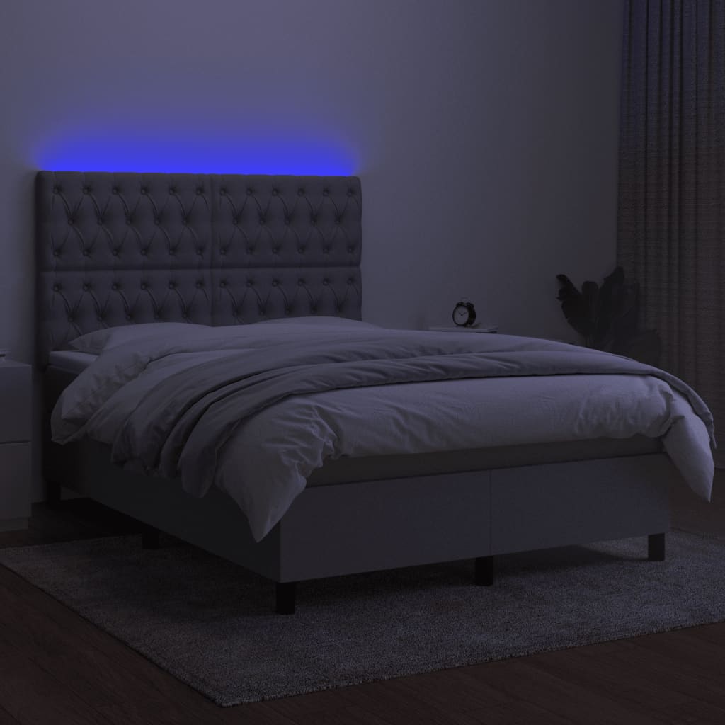 sötétszürke szövet rugós és LED-es ágy matraccal 140x190 cm