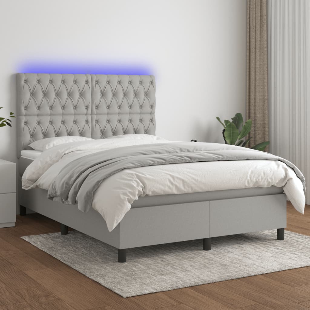 sötétszürke szövet rugós és LED-es ágy matraccal 140x190 cm