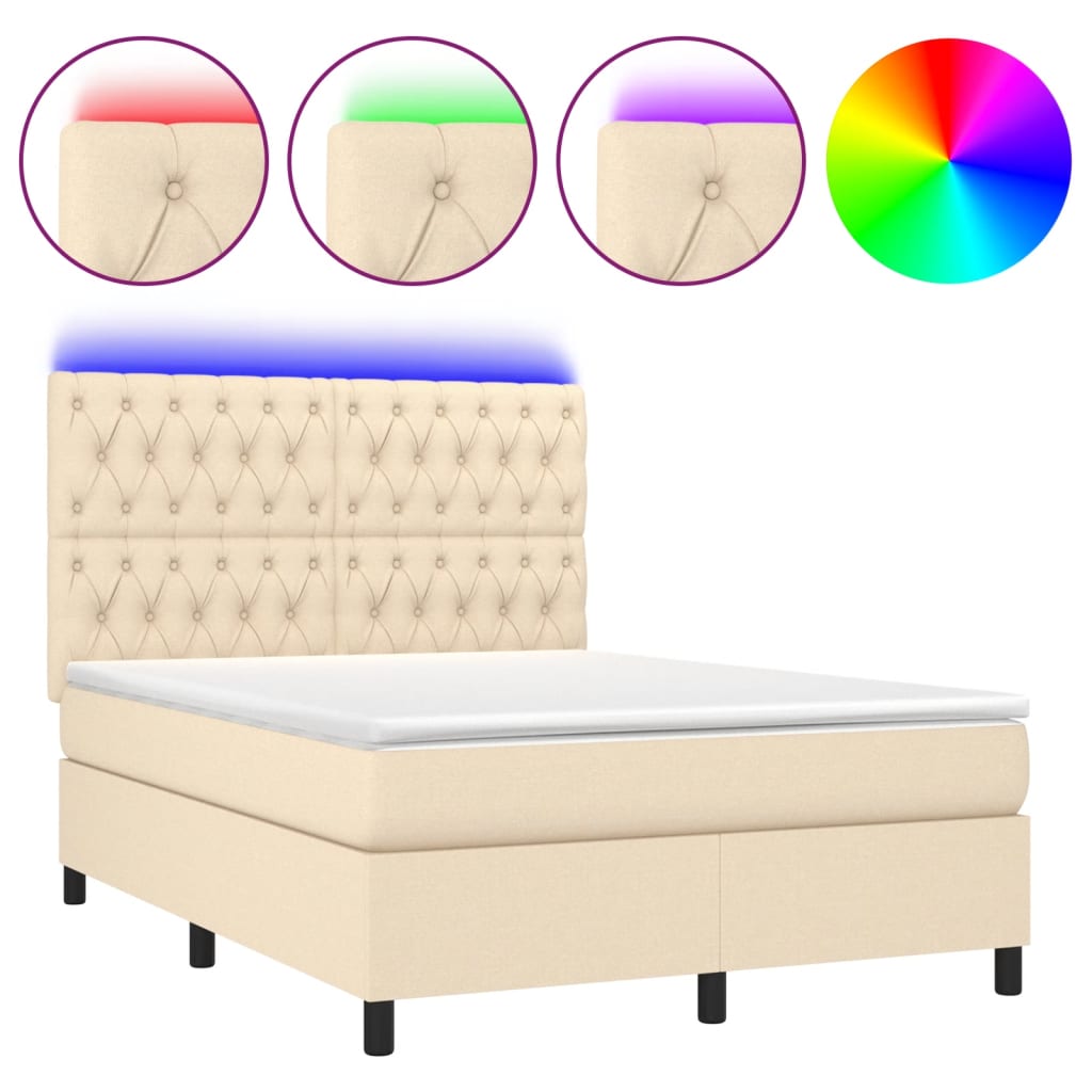 krémszínű szövet rugós és LED-es ágy matraccal 140x190cm