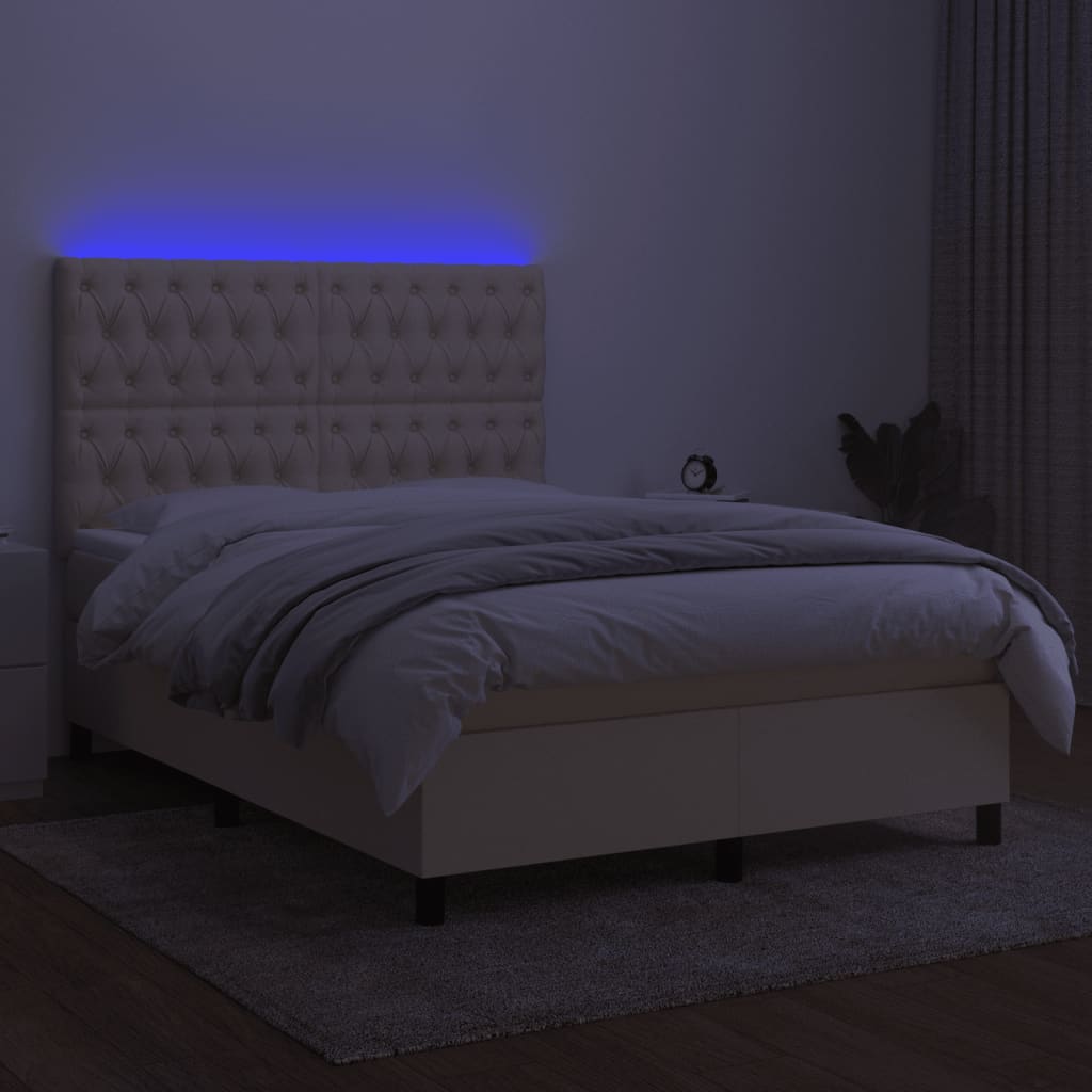 krémszínű szövet rugós és LED-es ágy matraccal 140x190cm