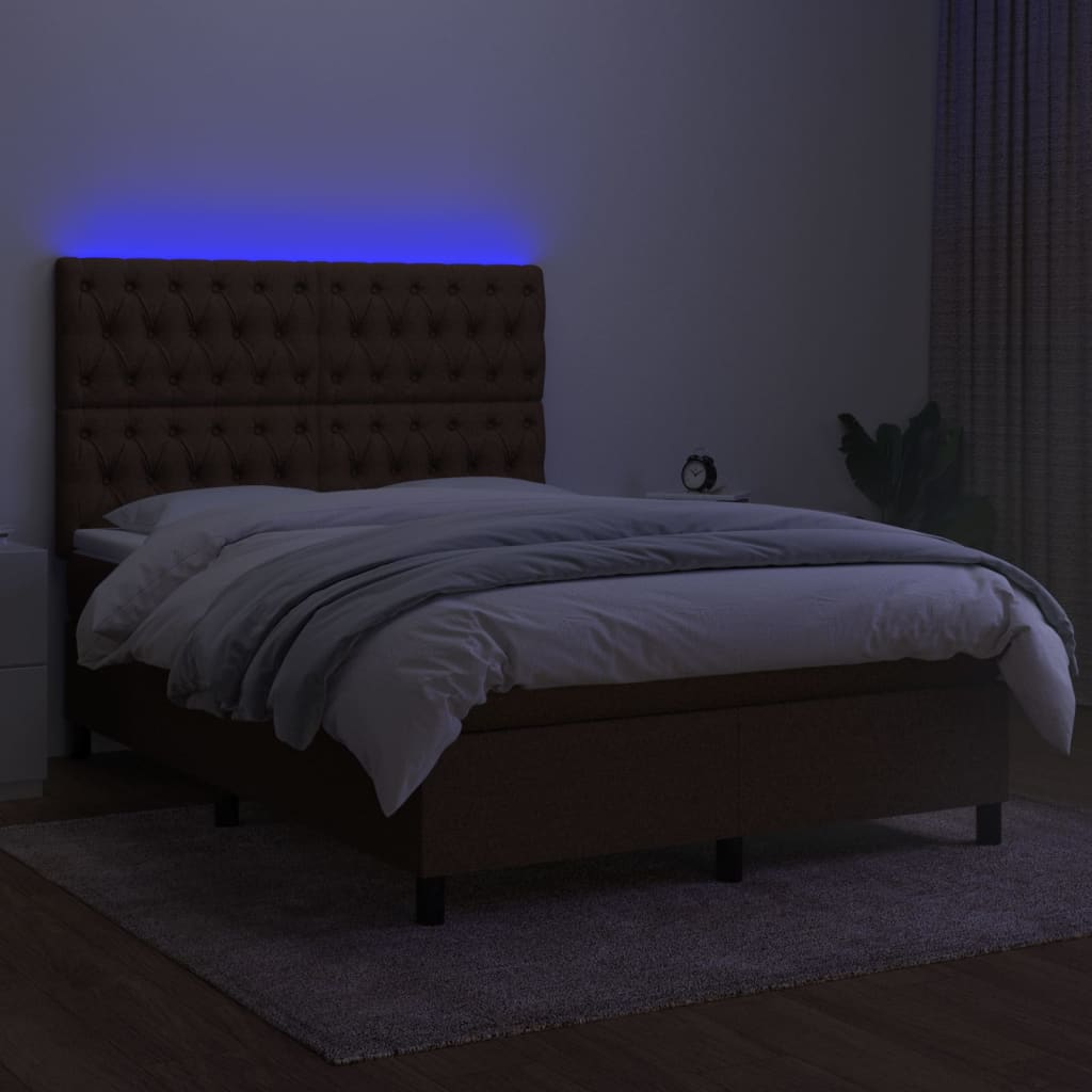 barna szövet rugós és LED-es ágy matraccal 140x200 cm