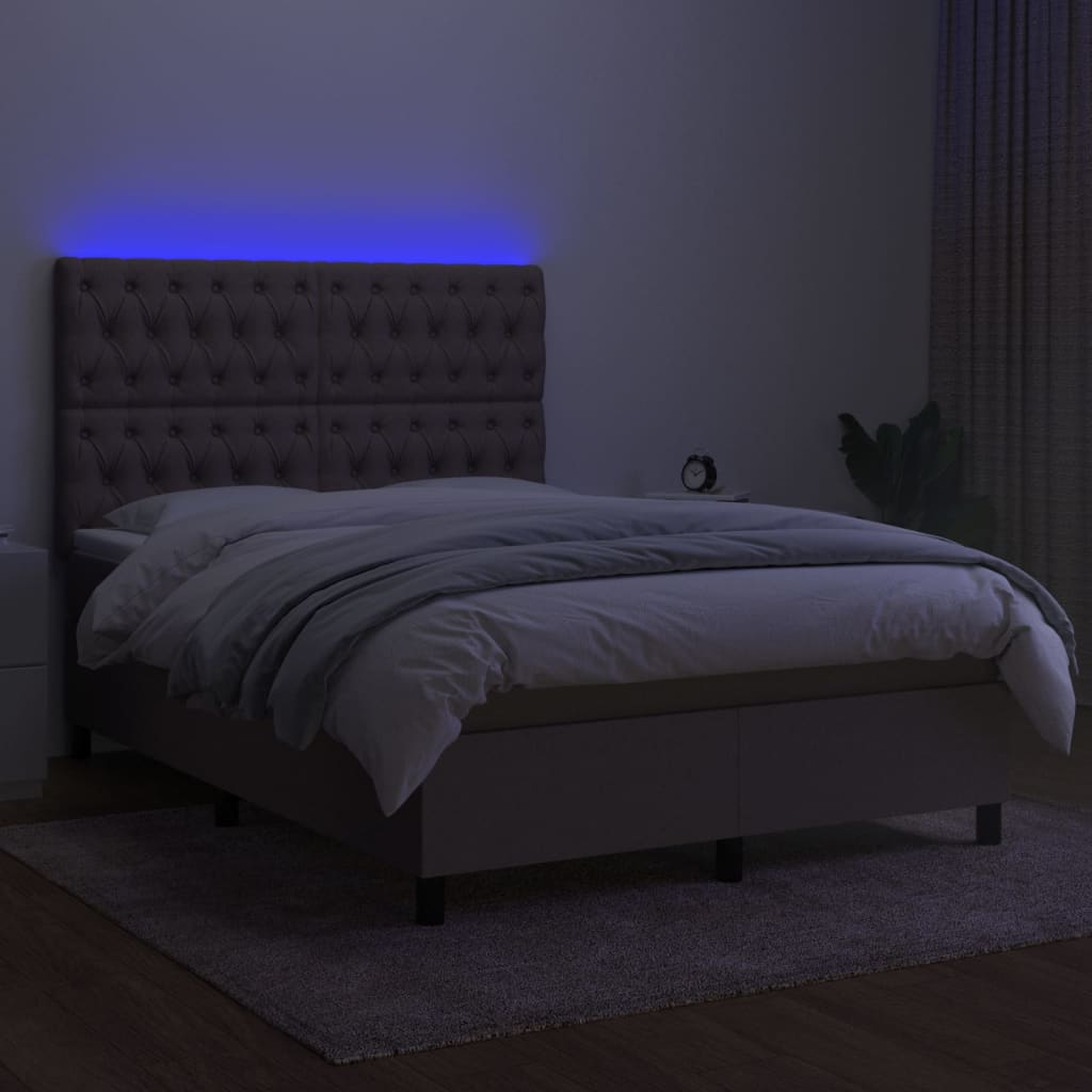tópszínű szövet rugós és LED-es ágy matraccal 140x200 cm
